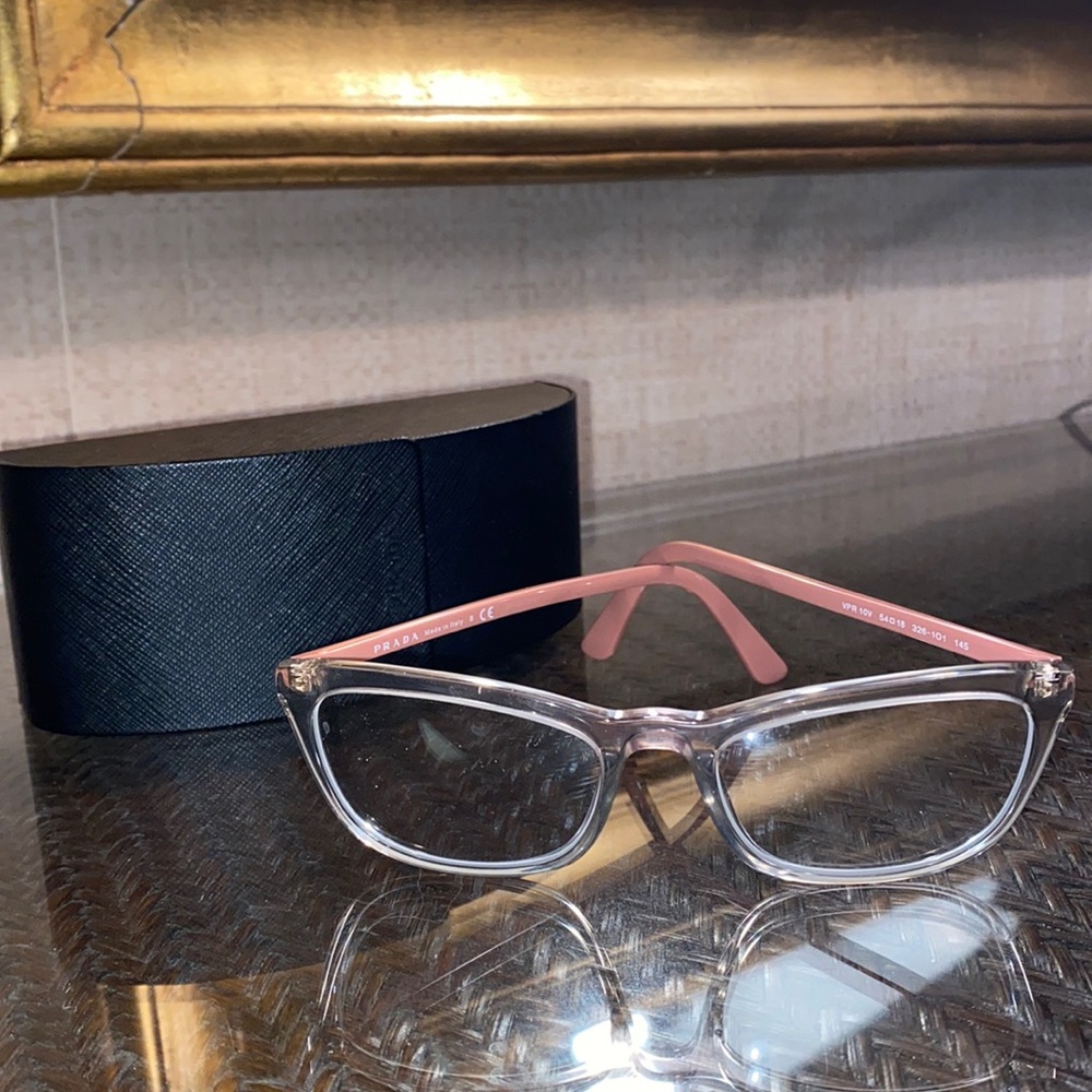 PRADA Eyeglasses Frames Pink Clear New! Case